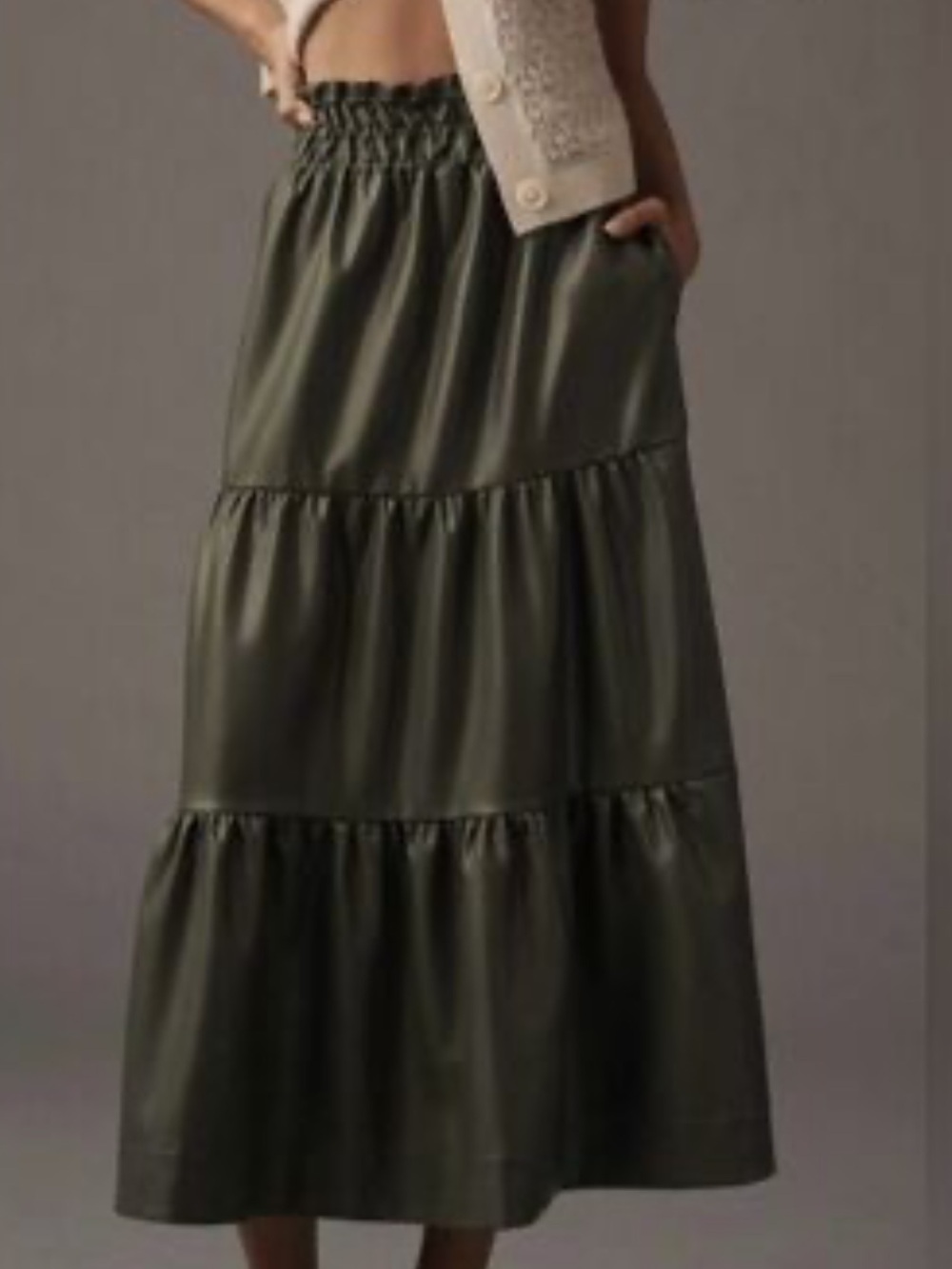 Anthropologie Somerset Maxi Skirt: Faux Leather Edition Olive